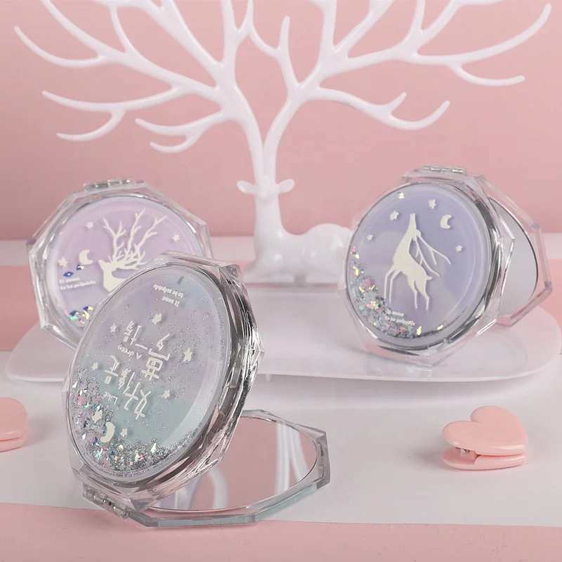 

Vintage Quicksand Makeup Mirror Magic Animal Double Side Pocket Makeup Mirror Decoration Girls Supplies Kawaii Drop Shipping, As picture