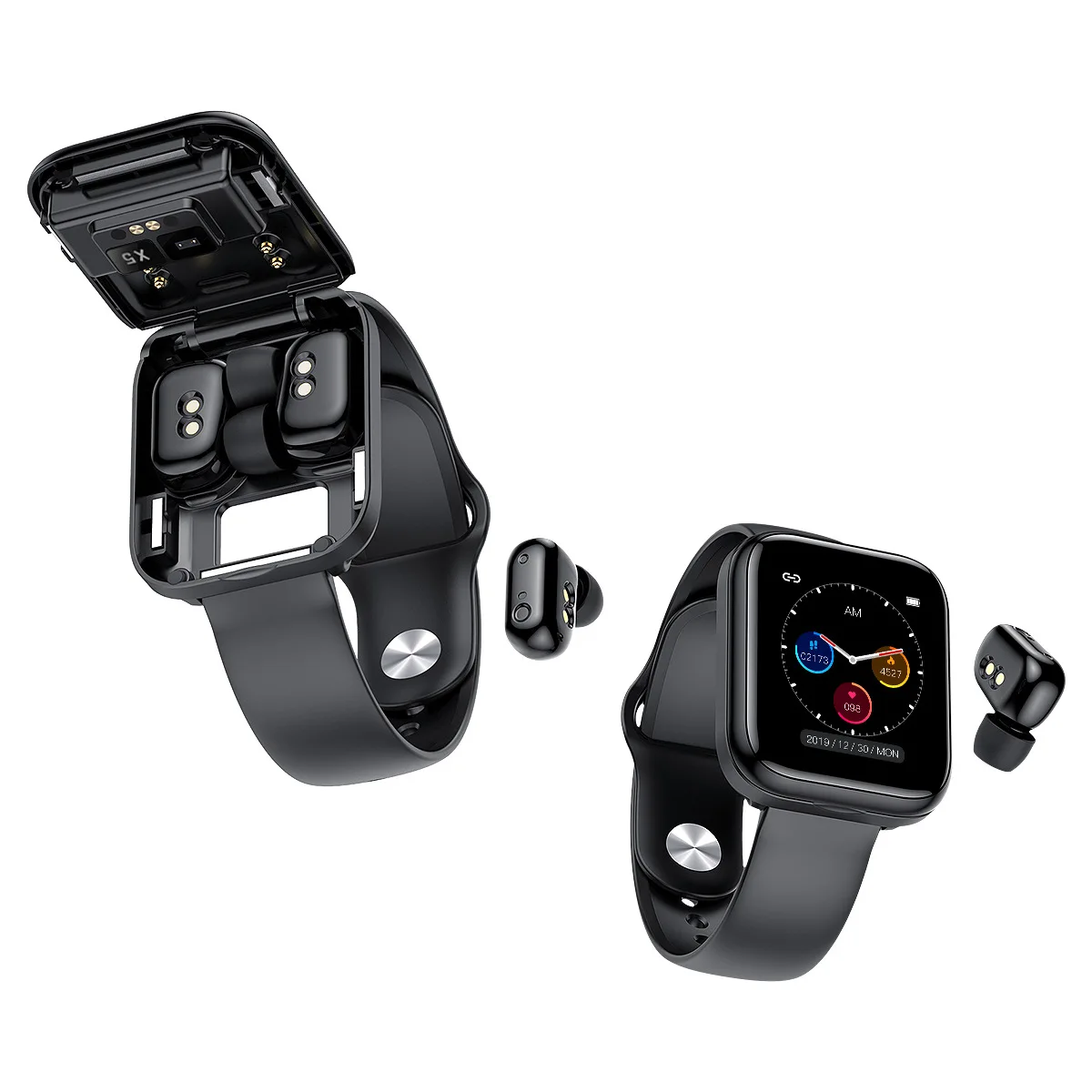 

2022 New Smart Watch Full Screen HD 24 Hour Heart Rate Monitoring IP67 Sports Watch Call Bracelet Smart Watch with earphones, Black/god