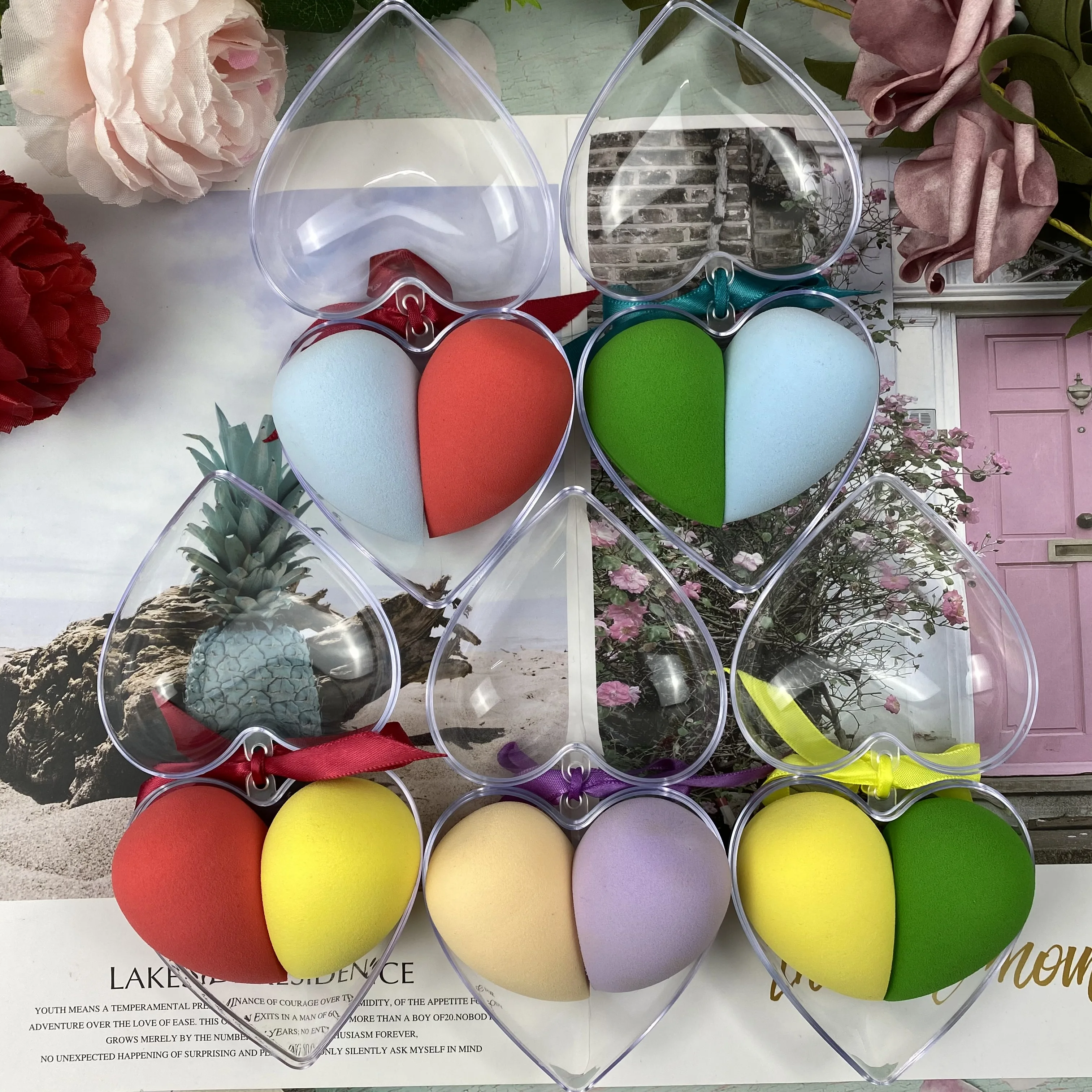 

new design heart shape 2pcs face makeup blender sponge set