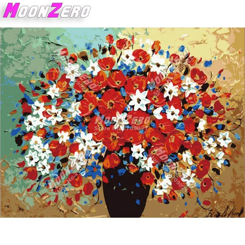 

Number Coloring Hanging Painting Home Wall Scenery Decorations Handmade Artwork Tricolor Bouquet Vase, Multi colors