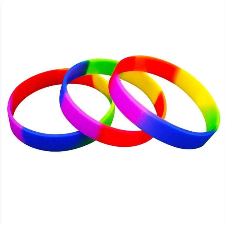 

new fashion Silicone Rainbow Pride Bracelet Mutilayered Rubber Gay Lesbian Wristband Jewelry, Picture