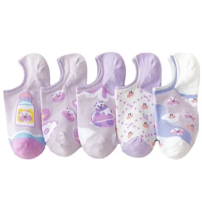 

sxx87 Ladies Socks Spring and Summer Thin Cute Boat Socks Asakuchi Summer Purple Cow Cherry, Picture display
