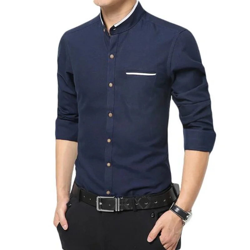 

2019 Brand clothing Fashion Men spring slim fit Stand collar business Dress shirt/Male pure cotton slim long sleeve shirts Tops