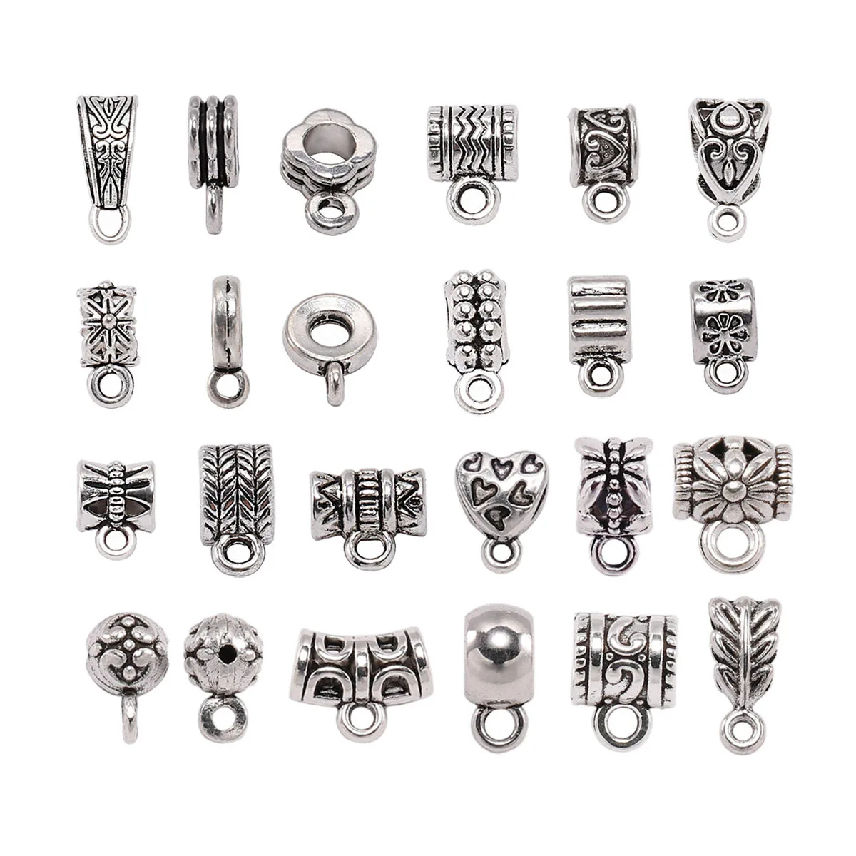 

Custom Various Styles Metal Zinc Alloy Bracelet Necklace Makings DIY Antique Silver Clasp Bails