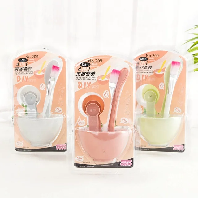 

Facial Care Tools DIY Plastic Cosmetic 4pcs Face Mixing Bowl Set with Spoon and Spatula, Beige, pink, green, blue