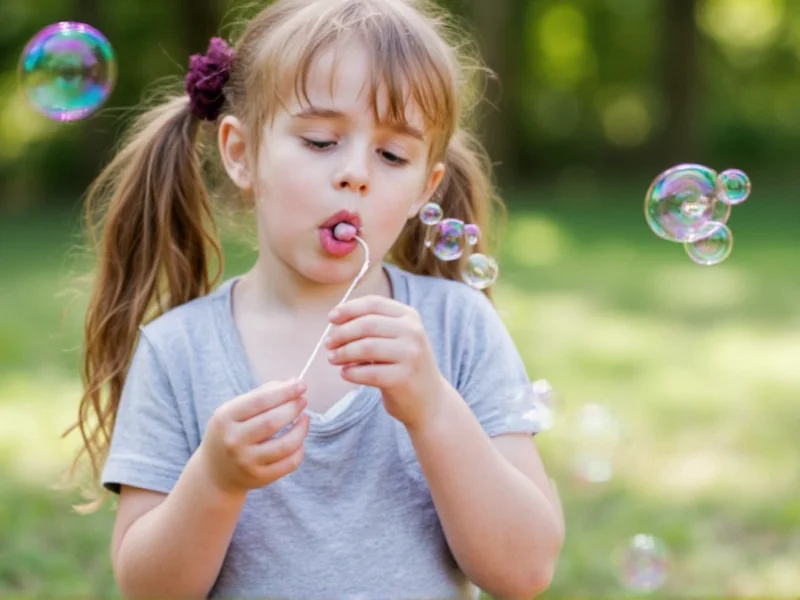 Child blowing perfect bubbles with homemade solution