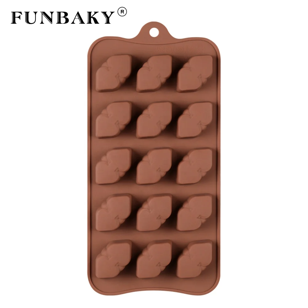 

FUNBAKY Heat resistant 15 cavity hot lips shape chocolate silicone molds chocolate moulds silicon chocolate molds, Customized color