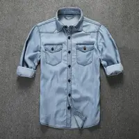 

Spring and autumn shirts for men denim Wholesale custom plus size light bule casual denim jeans shirts for men