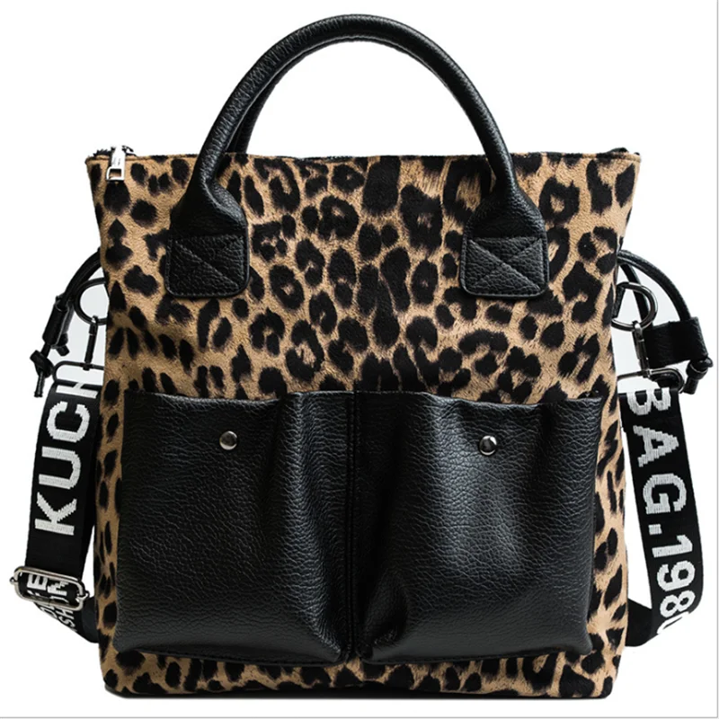 

wholesale pu leather leopard tote bag handbag shoulder bag large capacity weekender bag handbag with zipper HF-1145009