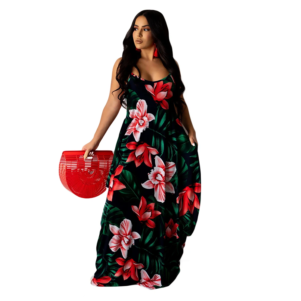 

Consignment Wholesale CN0123 European and American fashion tie dye printing loose SLING DRESS long skirt