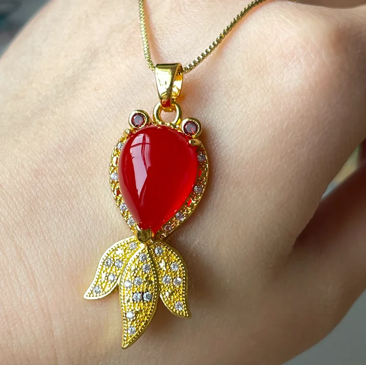 

New! jialin jewelry 2021 ins fashion women Malay Chinese red real jade fish pendant china agate pendant necklace