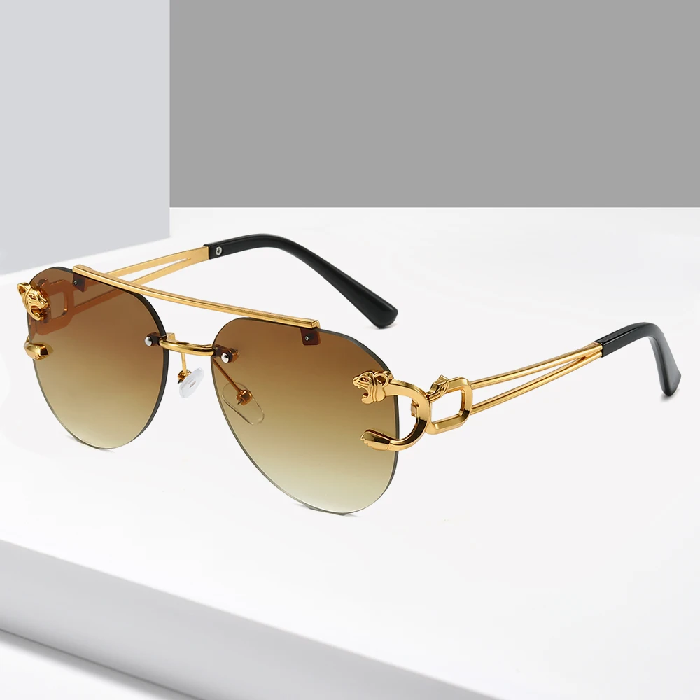 Wholesale Men Retro Sunglasses Trendy Rimless Cut Edge Sun Shades Eyeglass Oversized  Unisex Sun Glasses