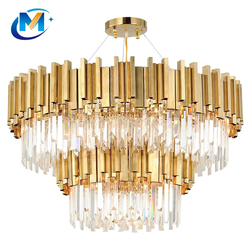 Hotel wedding lobby living room large decorative hanging light gold brass home modern stainless steel luxury crystal chandelier