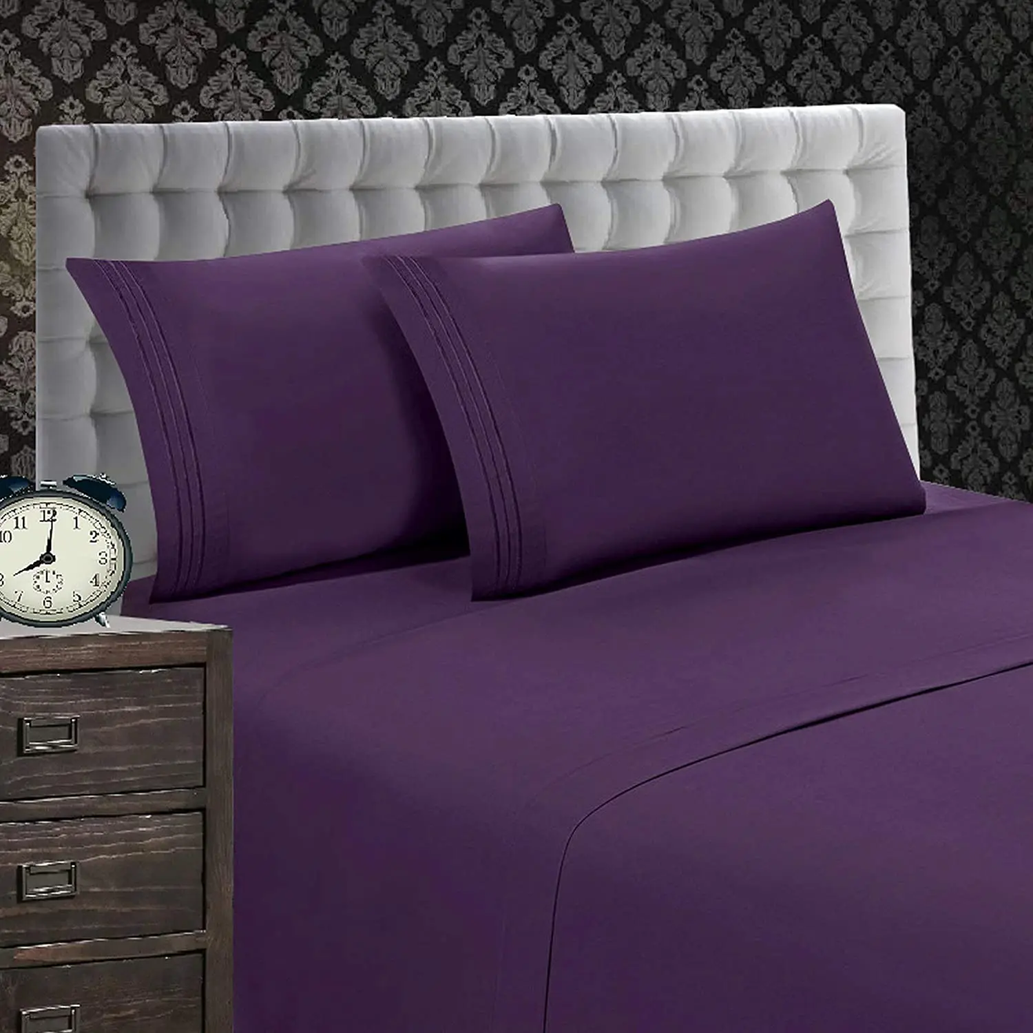 

Home Hotel Bedsheet Sets with Embroidery 100% Polyester 4 pieces Eggplant Color Microfiber Bed Sheet Bedding Set