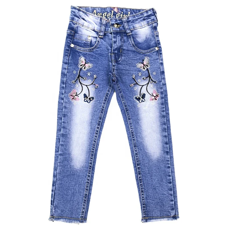 

New model Hot sale easy to clean and not easy to pilling girls embroidered jeans