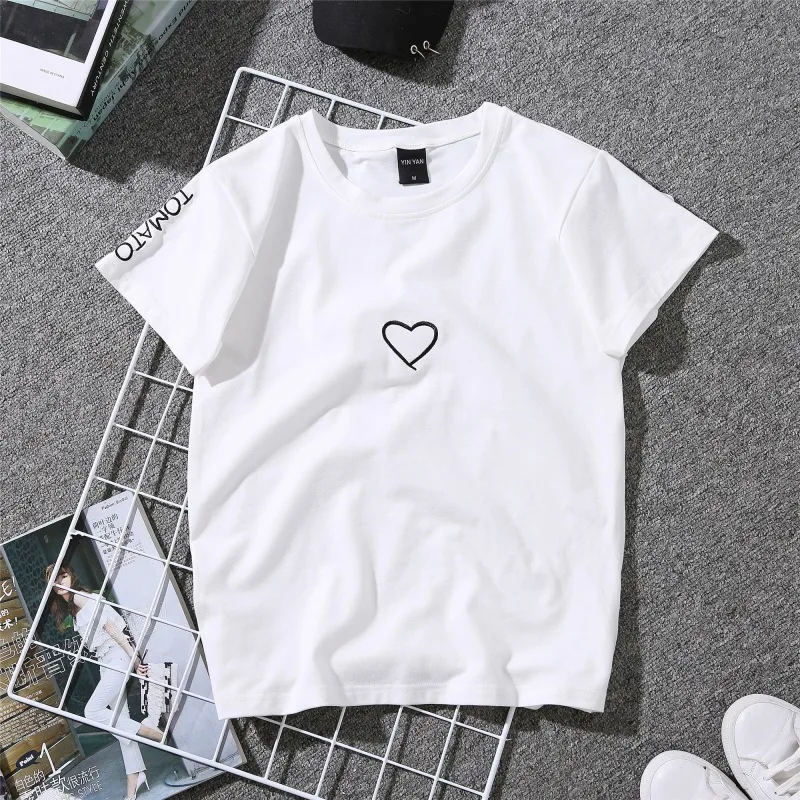 

WW-1181 Contracted Joker Wind With Short Sleeves T-shirt Printed Female Love T shirt Printed Women Sexy Tops Ladies, Customized color