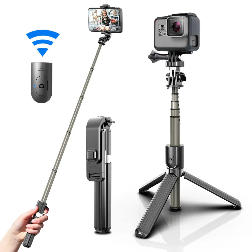 

Hot L03 Aluminum Alloy Rod 4 In 1 Wireless Remote Selfie Stick In Tripod For Cell Phone Gopro Camera
