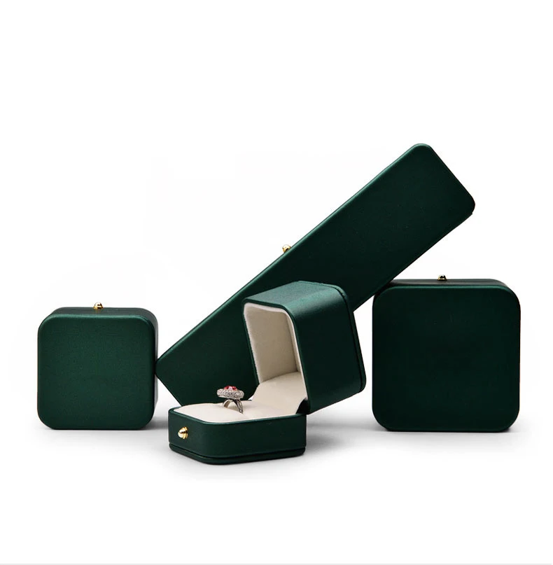 

Light luxury dark green jewelry necklace box silk sense leather wedding jewelry box small necklace bracelet packing box, Grey/blue