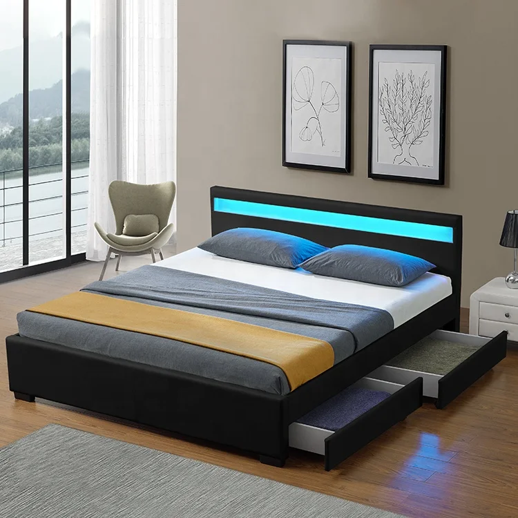 1894 1d Upholstered Bed Headboard With Led Leather Bed Frame