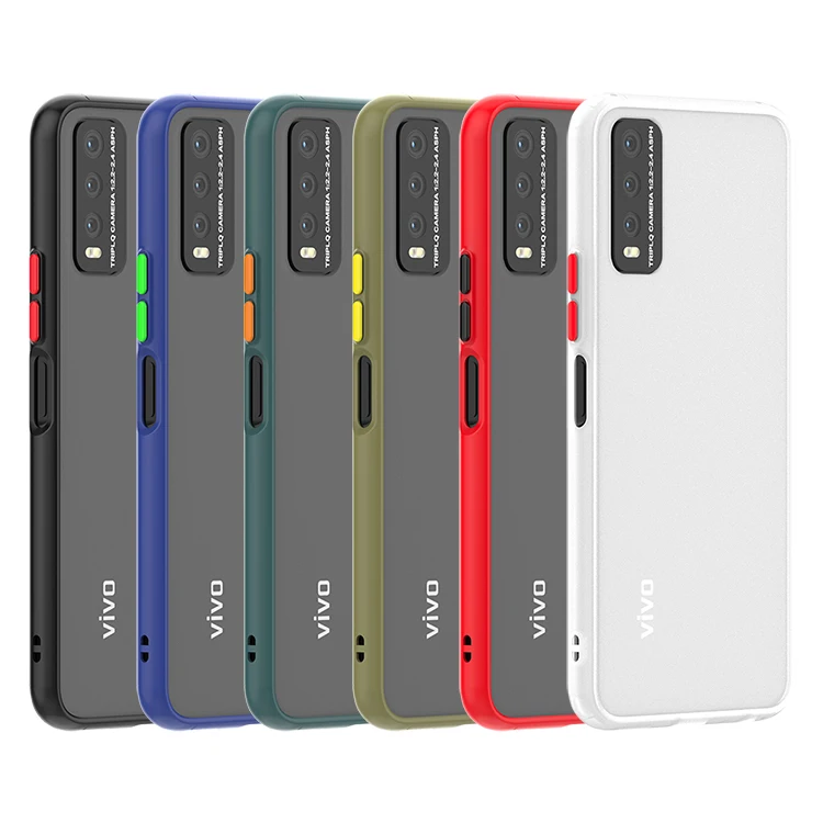 

New Popular skin feel transparent frosted pc tpu combo case back cover for vivo Y20 case shockproof