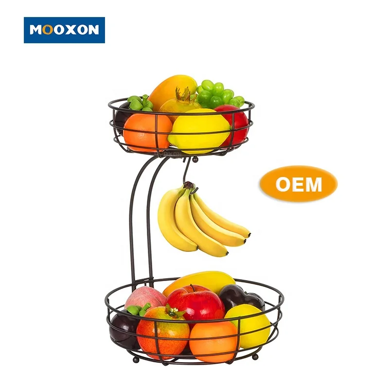 

Amazon Top Wholesale 2 Tier Iron Countertop Organizer Bowl Holder Vegetable Rack Kitchen Storage Fruit Basket With Banana Hook
