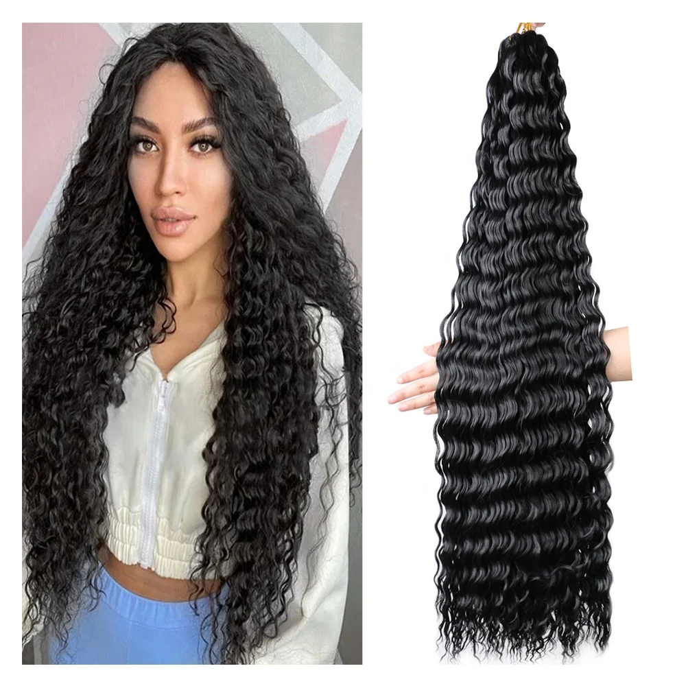 

Long Silk Soft Synthetic Hair Bundles Freetress Water Wave 32 Inch Bulk Hair Crochet Deep Wave