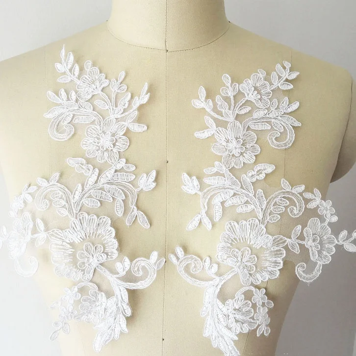 

Bodice cream white sew on lace applique for wedding dress, Accept customized color