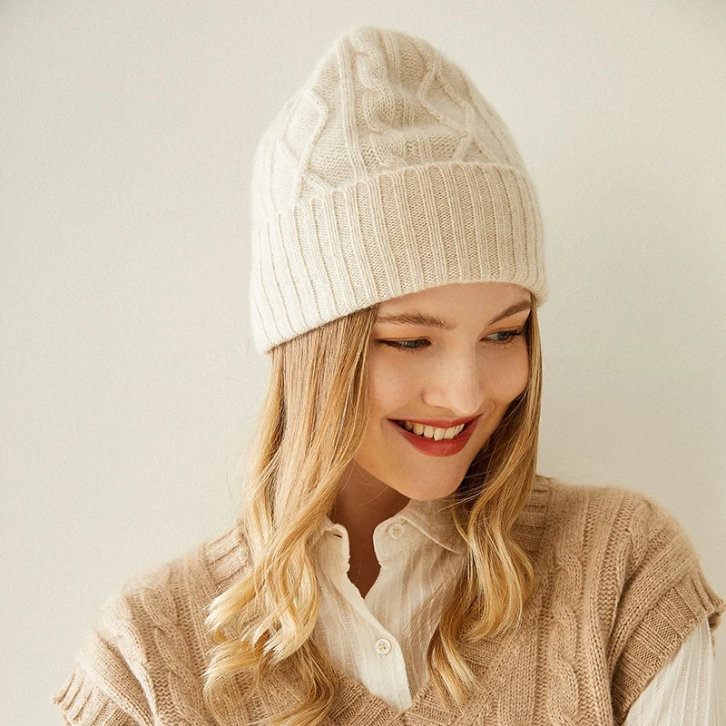 

Winter Women Hats 100% Cashmere Knitting Hats 3Colors Soft Warm Pure Cashmere Knit Hat Free Shipping