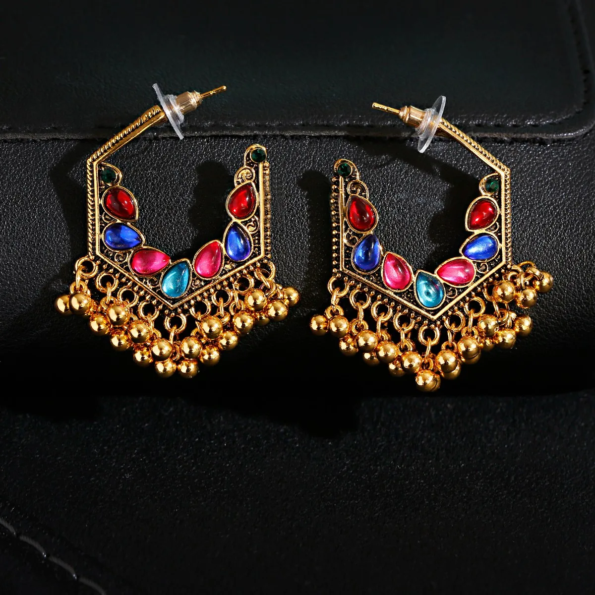 

Classic Golden Colorful Flower Ladies Dangle Earrings Bollywood Bijoux Vintage Bohemia Beads Stud Earrings Jewelry, Gold