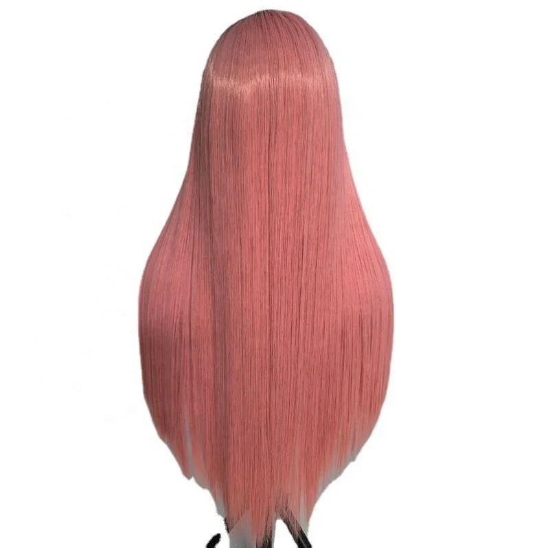 

Front Lace Gradient Pink Silky Long Straight Synthetic Wig Handmade Synthetic Wigs Headgear For Women, Pics