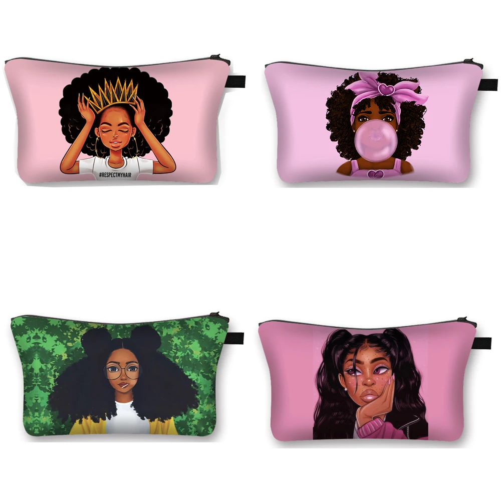 

Cute Afro Girl Print Cosmetic Case Africa Women walllet soft cluthch Ladie cosmetic pouch