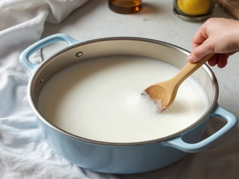 Stirring liquid laundry detergent in large pot