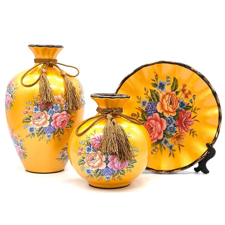 Wholesale 3 Pcs Set Home Decor Classical European Vase Set,Gold Ceramic