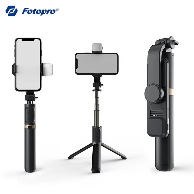 

Fotopro Flexible vlog foldable mini mobile smartphone wireless remote tripod lighting selfie stick, Black/white