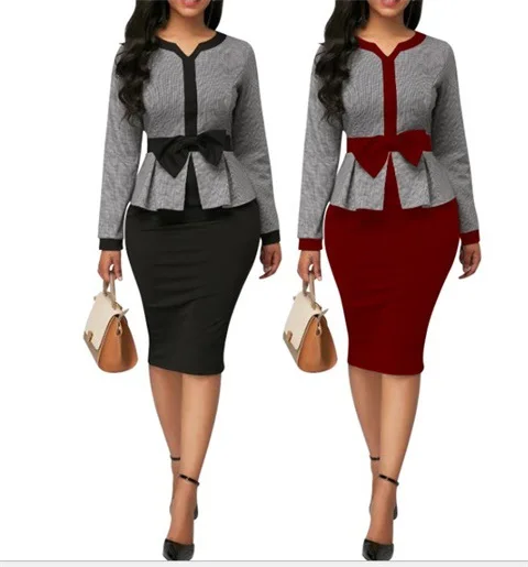 

Hot Sale V Neck Long Sleeve High Waist Bodycon Dresses Office Ladies Wear Womens Plus Size Clothing, Picture color