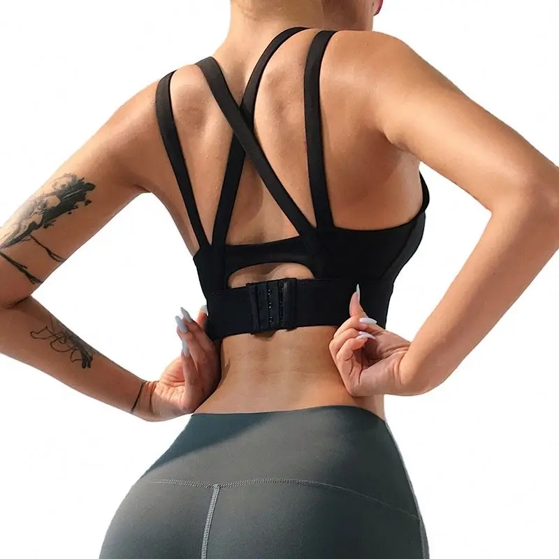 

High Quality Sport Bra Custom Logo Shockproof Cross Back Yoga Vest Workout Padded Sport Sexy Sports Bra, Colors