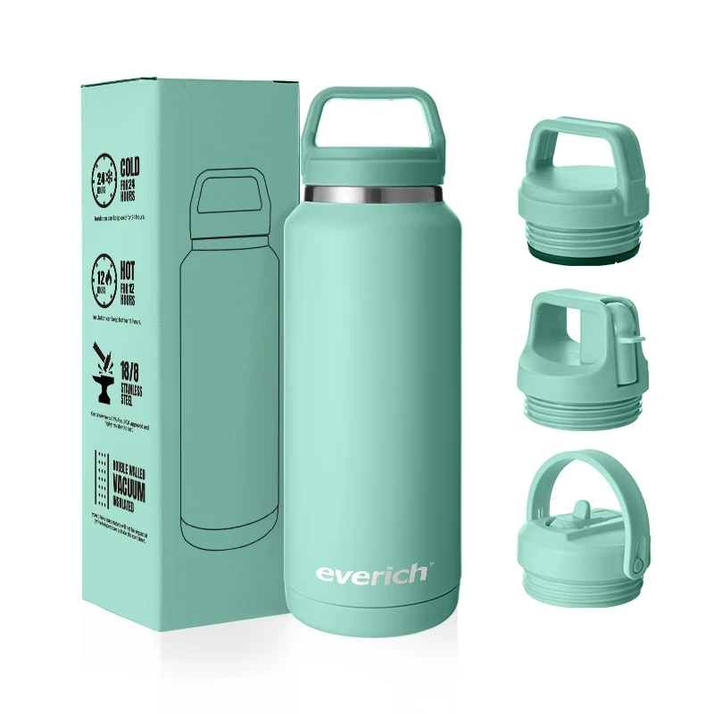 

Stainless steel double wall insulated water bottle 3 lids 18oz 22oz 32oz 40oz 64oz capacity sports water bottle high quality