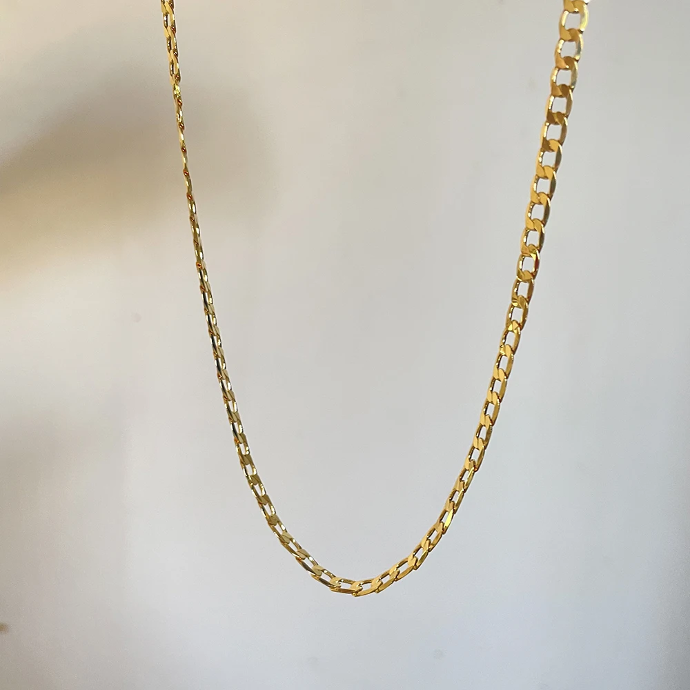 

3.8mm Wide Flat Cuban Link Chain Necklaces 18K Gold Plated Choker Necklace Plain Vintage Minimalist Hip Hop Jewelry Accessories