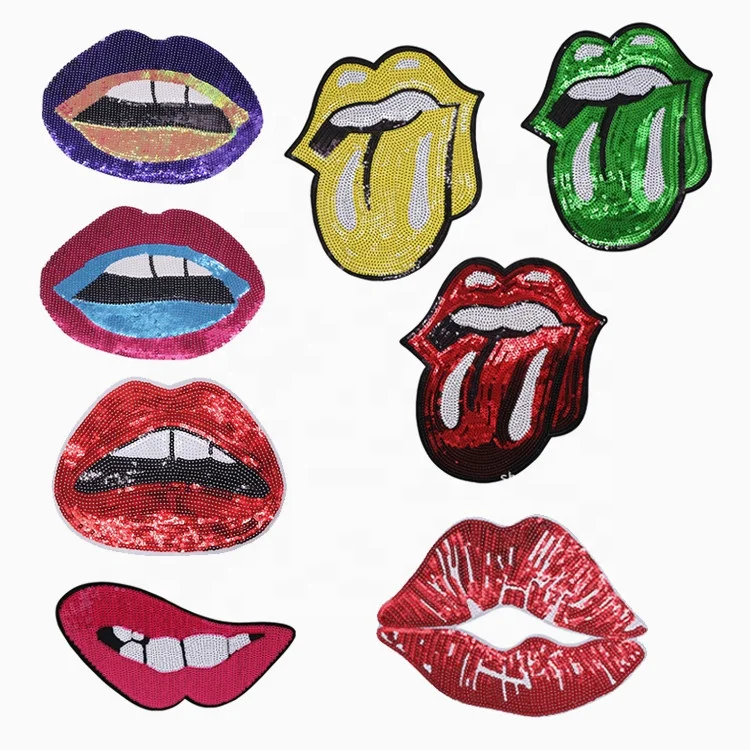 

Lentejuelas Parches Maker Custom Applique Mouth Shape Iron on Sequin Patch for Clothes and Bags, Follow pantone color chart