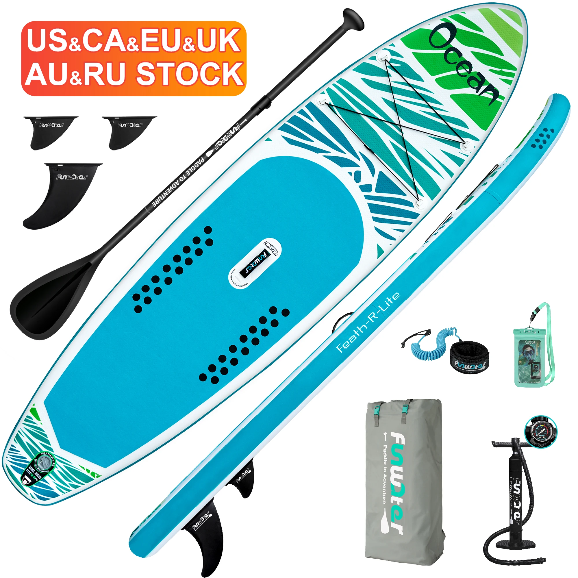 

FUNWATER Dropshipping OEM 10'6" blue sup paddle board ocean inflatable padel surf stand up paddling surfboard padle sub