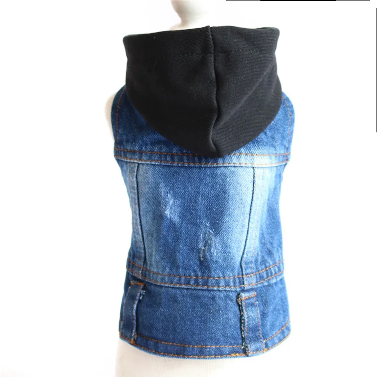 

Fashion design vogue style sleeveless top quality washed denim coat pet apparel Schnauzer French bulldog clothes dog jean vest, Red/black/white