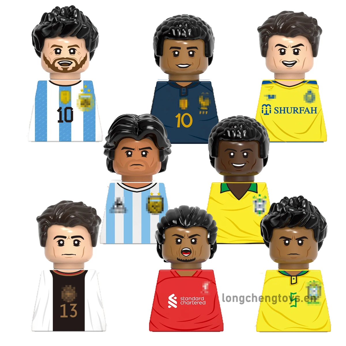 

Famous Soccer Player Football Messi Mbappe Ronaldo Maradona Pele Virgil Mini Bricks Building Blocks Figures Children Toys G0112