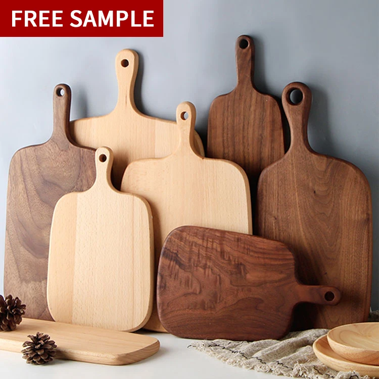 

2023 Custom logo Cutting Blocks wooden cutting board with handle Acacia walnut Wood Chopping Boards set for engraving