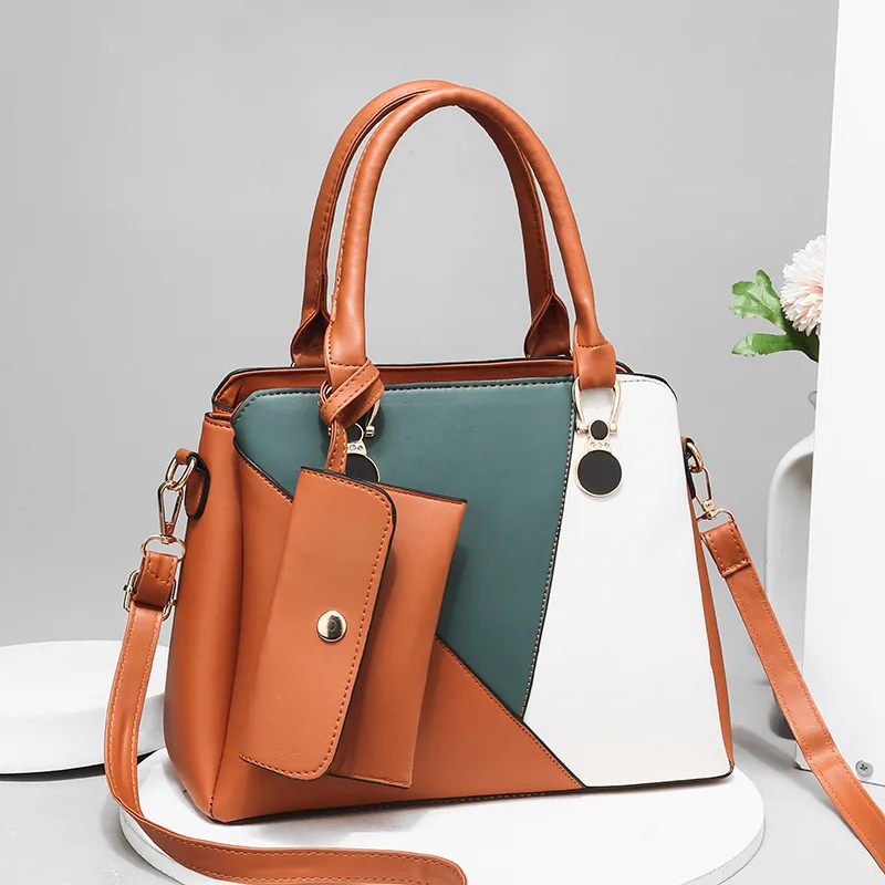 

Bolsos Para Mujeres 2 In 1 Color Contrast Stitching Handbag Large Capacity Shoulder Bags Women Handbags Ladies Tote