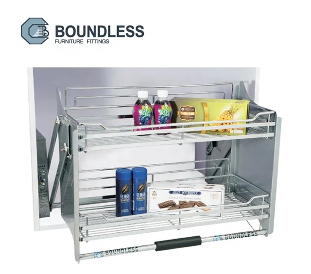 Kitchen wall cupboard Two Tiers pulling down shelf system  dish and bowl organizer kitchen accessory