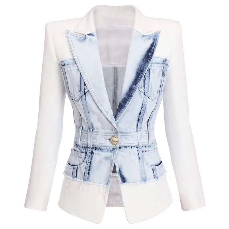 

Fashion wholesale jean jacket winter wears stitching denim jacket women, Light blue