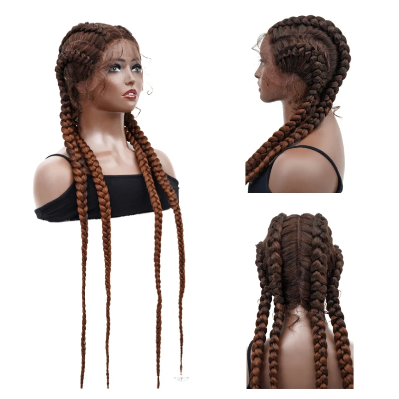 

Extra Long 360 Lace Frontal Synthetic Braided Wigs Lace Front Dutch Twins Braids Wig With Baby Hair for Black Women
