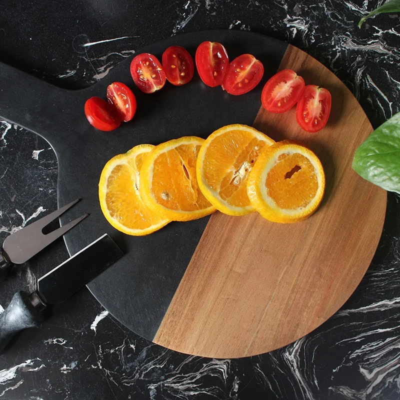 

Custom Round Black Eco-friendly Steak Cheese Plate Maple and Marble Acacia Kitchen Wooden Cutting Board