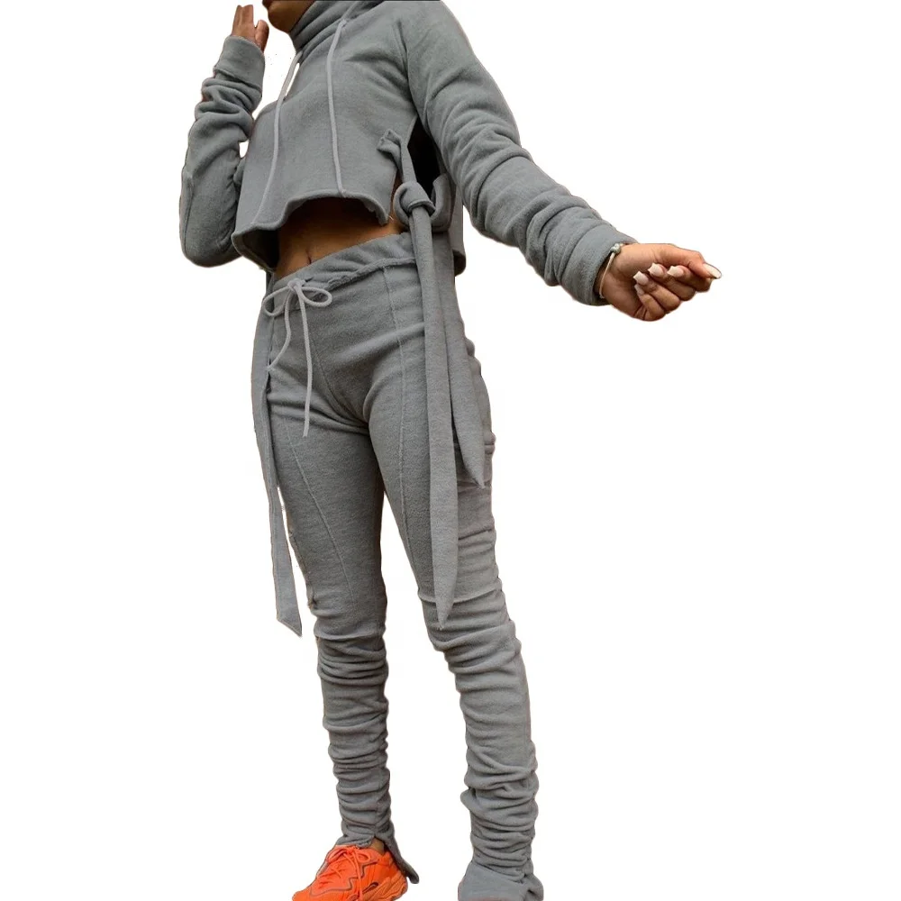 

B63641A Hot style velvet long sleeve solid color women's new fashion casual suit, Gray