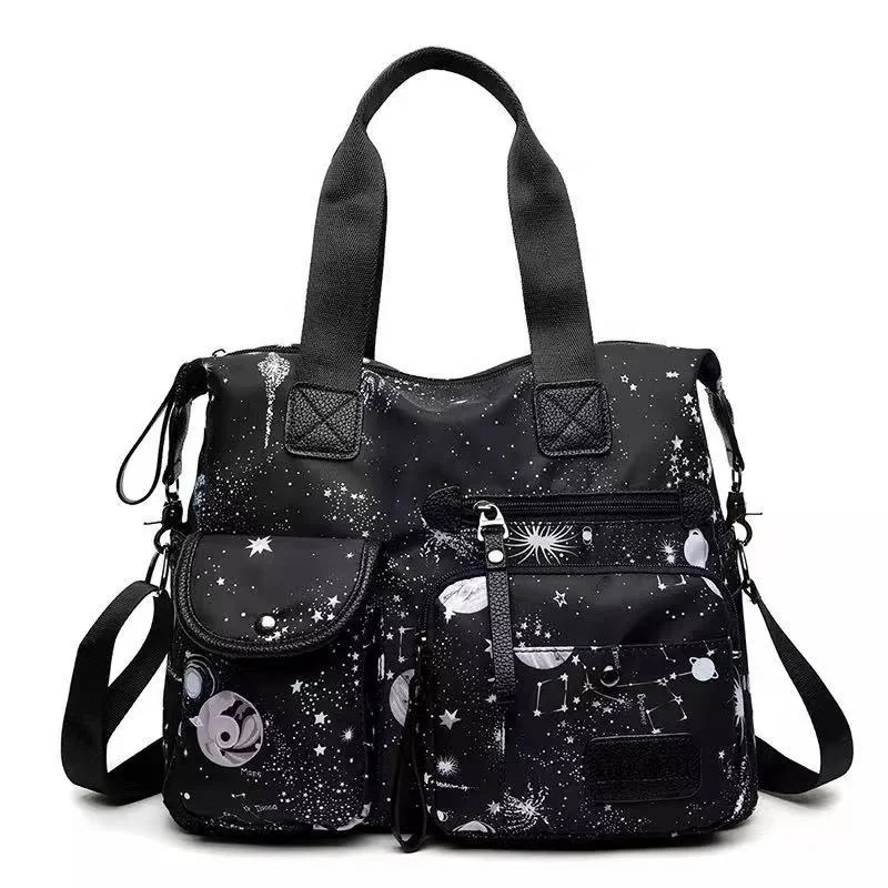 

Multi-pockets Portable Handbag Waterproof Nylon Zipper Messenger Bag Multifunction Oxford starry sky Printed Women Shoulder Bag, As picture
